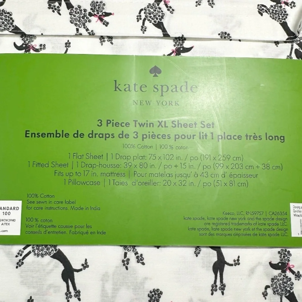NEW Kate Spade DANCING POODLES TWIN XL Sheet Set